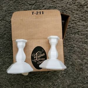 A Tiara Exclusive White Milk Glass Mini Candle Holders